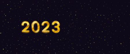 2023 Golden numbers on golden dust or stars background n black .3d rendering new year minimalistic...