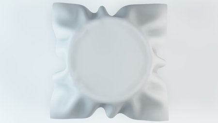 Blank white podium with textile top viewの写真素材