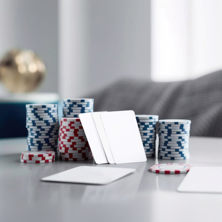 Ai generated. Deck of Playing cards mockup of playing cards on white table. Playing card with poker chipsの素材