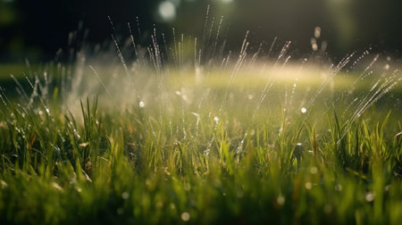Watering the Lawn.sprayer and watering grass. Automatic sprinkler wateringの素材