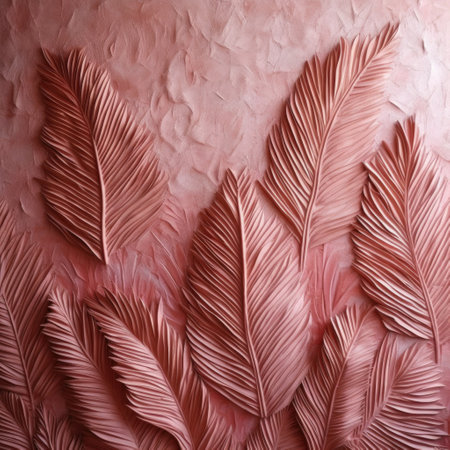 trendy background with bas-relief pink palm leavesの素材