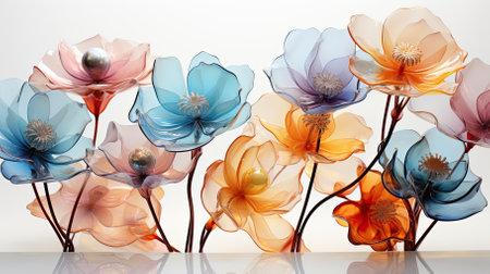 photo wallpaper for the interior with flowers made of glass. ai generated. 3d abstraction wallpaper for interior mural wall art decor.の素材