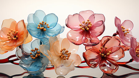 photo wallpaper for the interior with flowers made of glass. ai generated. 3d abstraction wallpaper for interior mural wall art decor.の素材