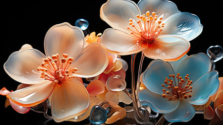 photo wallpaper for the interior with flowers made of glass. ai generated. 3d abstraction wallpaper for interior mural wall art decor.の素材