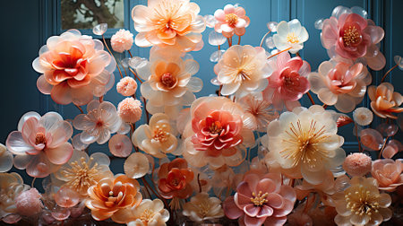 photo wallpaper for the interior with flowers made of glass. ai generated. 3d abstraction wallpaper for interior mural wall art decor.の素材