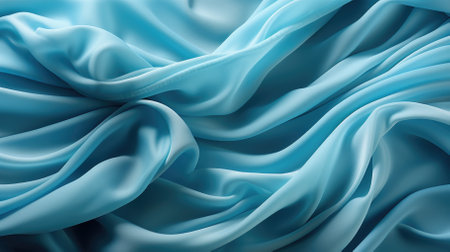 Blue silky background with folds. Natural blue transparent textile. Ai generated. folded pleats.の素材