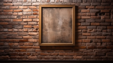 empty wooden frame on red bricks wallの素材