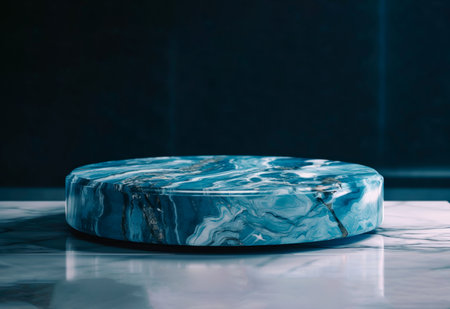 Ai generated.The circle podium for the presentation of the product is made of blue marble .の素材
