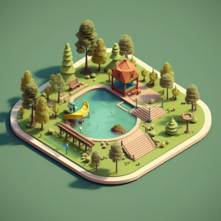 Isometric landscape of the city park. Isometric trees, pond .の素材