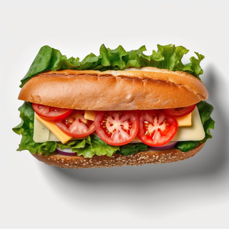 Delicious and Tasty sandwich With salad,tomatoes and cheese. Ai generated . Top viewの素材