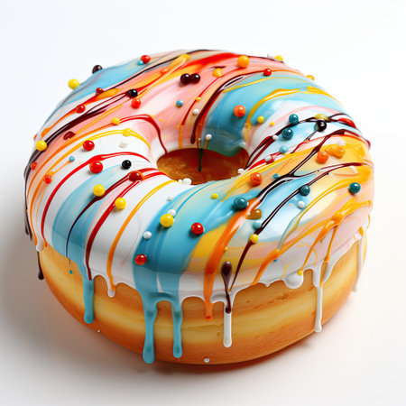 A doughnut with rainbow icing . Bakery decorated with colorの素材