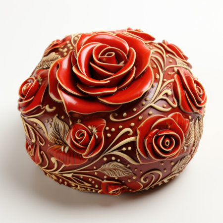 A loaf of roses. beautiful flower-painted loaf of bread. Festive ciabatta.Painted bread with flower patternの素材