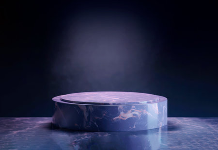Ai generated.The circle podium for the presentation of the product is made of violet marble .の素材