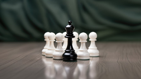 a black chess queen surrounded by white pawnsの素材