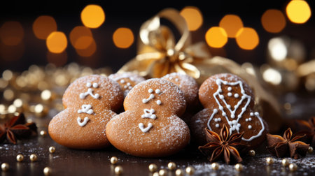 Gingerbread men on a baking sheet. Christmas pastries.の素材