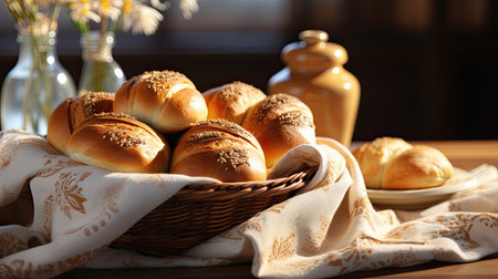 Easter composition with Easter bread and chamomileの素材