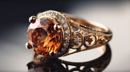 Ai generated. Vintage Champagne-colored diamond ring. Isolated on whiteの素材