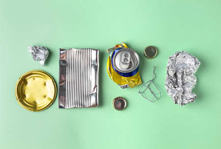 Tin and aluminum waste for recyclingの写真素材