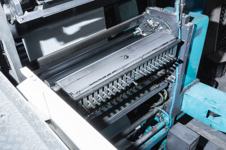 Vinnytsia, Ukraine â€“ december 28, 2017: Press printing machine in poligraphy. Mass printing...