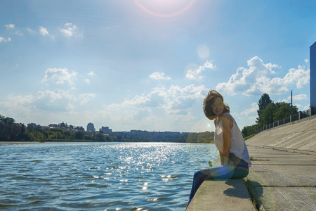 Portrait of a teenage girl in yellow glasses. Copy space.の写真素材