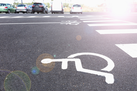 Disability empty parking spaces. Parking near the supermarket.の写真素材