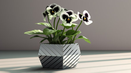 3d render of violets in a vase on a gray backgroundの素材