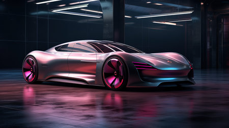 3D rendering of a brand-less generic concept car in studio environmentの素材