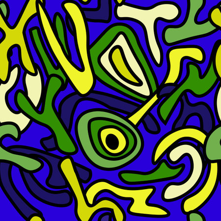 abstract background pattern black blue yellow green beige outline modern fashion stylish designer fresh shapes stylized brightのイラスト素材