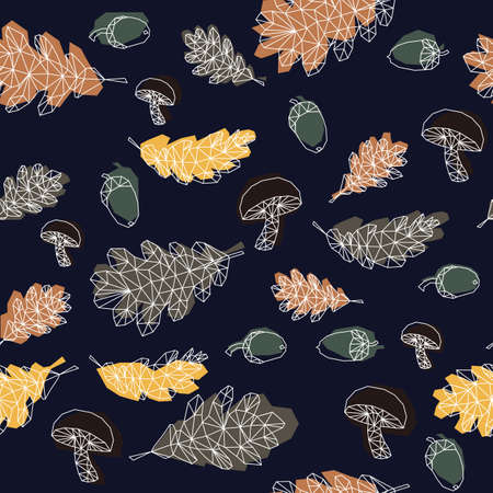 autumn pattern of contours silhouettes acorns oak leaves stylish modern low poly color forestのイラスト素材