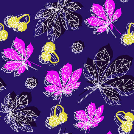 september forest chestnut leaves mushroom attractive cute fashion seamless sunny blue yellow pink autumn low polyのイラスト素材