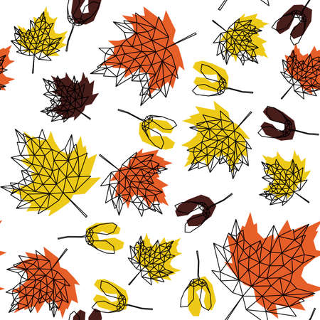 september forest maple leaves mushroom attractive cute fashion seamless sunny black; white; orange; yellow low poly autumnのイラスト素材