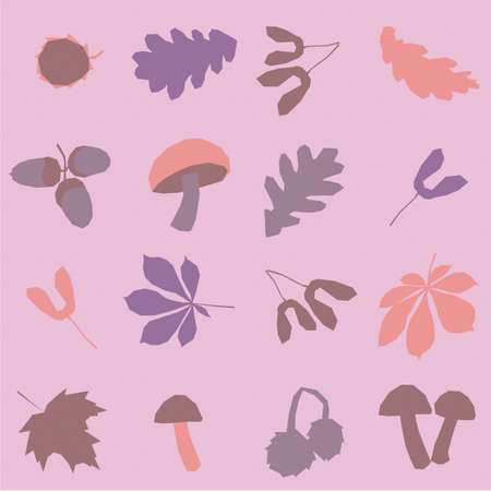 autumn forest maple leaves chestnut mushrooms acorns attractive cute fashion seamless sunny pink purple autumn low polyのイラスト素材