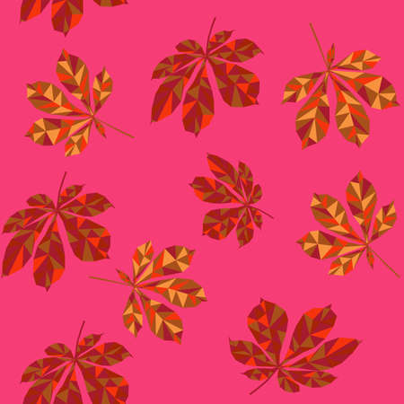 september forest chestnut leaves mushroom attractive cute fashion seamless sunny pink yellow brown autumn low polyのイラスト素材