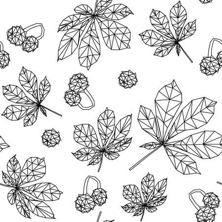 september forest chestnut leaves mushroom attractive cute fashion seamless sunny black white autumn low polyのイラスト素材