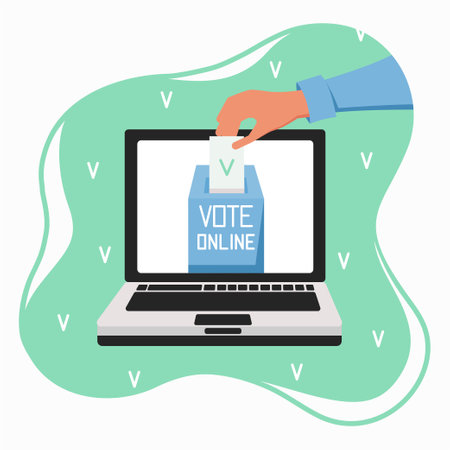 Online voting and election concept. Pre-election campaign. Political competition with modern system. Stock vector illustration in flat style.のイラスト素材