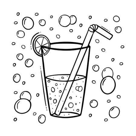 Lemonade set doodle icon in hand drawn color style isolated on white background with straw. Flat design. Vector illustration.のイラスト素材