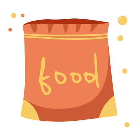 Food bag from camping and outdoor recreation set, isolated on white background, can use for camp flyer, card, posters, t-shirt design. Vector illustration.のイラスト素材