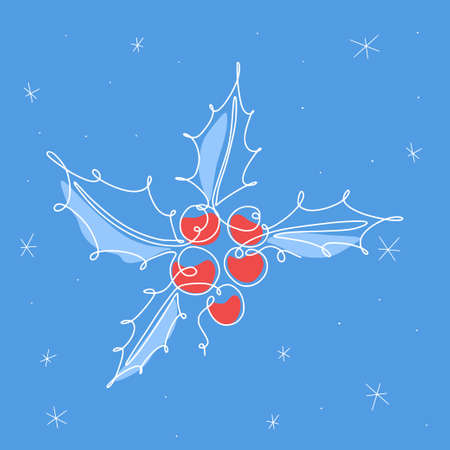 Christmas mistletoe decoration icon illustration in one line art style by white outline with snowflakes on color background. Vector icons for business and holidaysのイラスト素材