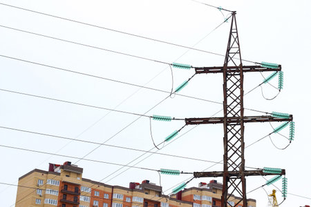 high-voltage power line, electric wiresの写真素材