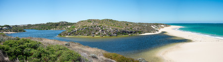Panorama of the Moore river entering Atlantic ocean in Western Australiaの写真素材