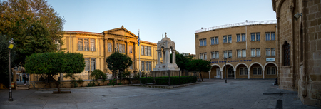 Panorama of Faneromeni Square with Marble Mausoleum and Faneromeni School in Nicosia city centre, Cyprusのeditorial素材