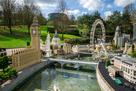 Big Ben and London Eye models in Legoland Windsor miniland, Englandのeditorial素材