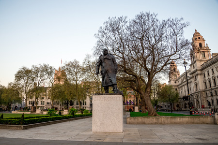 Statue of Sir Winston Churchill in Parliament Square Garden in Westminster, Central Londonのeditorial素材