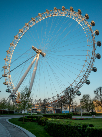 A view to London Eye ferris wheel from Jubilee Gardens early in the morning, Englandのeditorial素材
