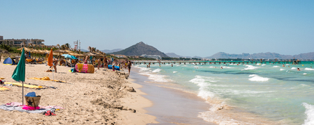 Playa de Muro beach in summer peak season near Albufera resorts, Majorca, Balearic islandsのeditorial素材
