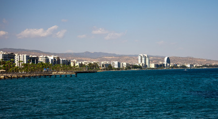 A scenic view of the city coastline from Limassol Marina, Cyprusの写真素材