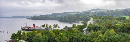 A view of Loch Lomond shores and Maid of the Loch Paddle Steamer from top of SEA LIFE Aquarium, Scotlandのeditorial素材