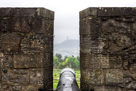 A view to National Wallace monument in distant haze from the Grand battery in Stirling Castle, Scotlandのeditorial素材