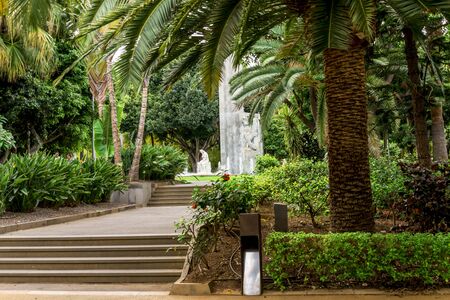 A path and staricases leading to Garcia Sanabria monument in the center of the public park, Santa Cruz de Tenerife, Canary Islands, Spainのeditorial素材