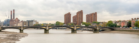 River Thames panoramic view and Battersea bridge near Battersea Power plant, London, England